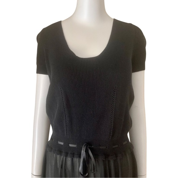 NWT TWINSET Tie Waist Black Sheer Knit Top Midi Dress Scoop Neck LBD Size S (6) - Picture 11 of 16